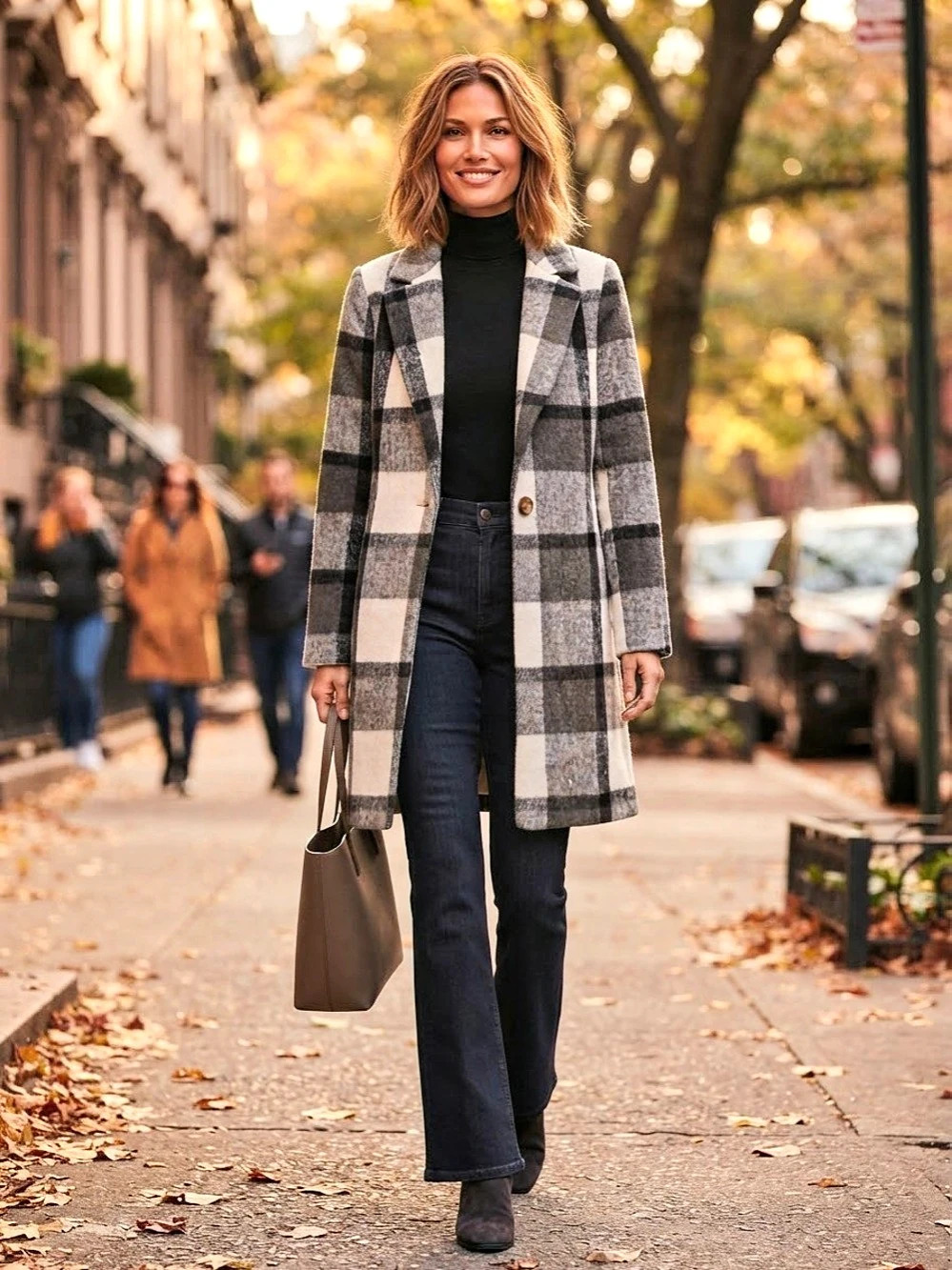 Staccato Women's Plaid Coat in Black Gray & White